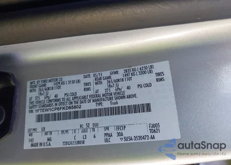 2015 Ford F-150 Xlt z USA, uszkodzony, nr VIN 1FTEW1CP6FKD65802